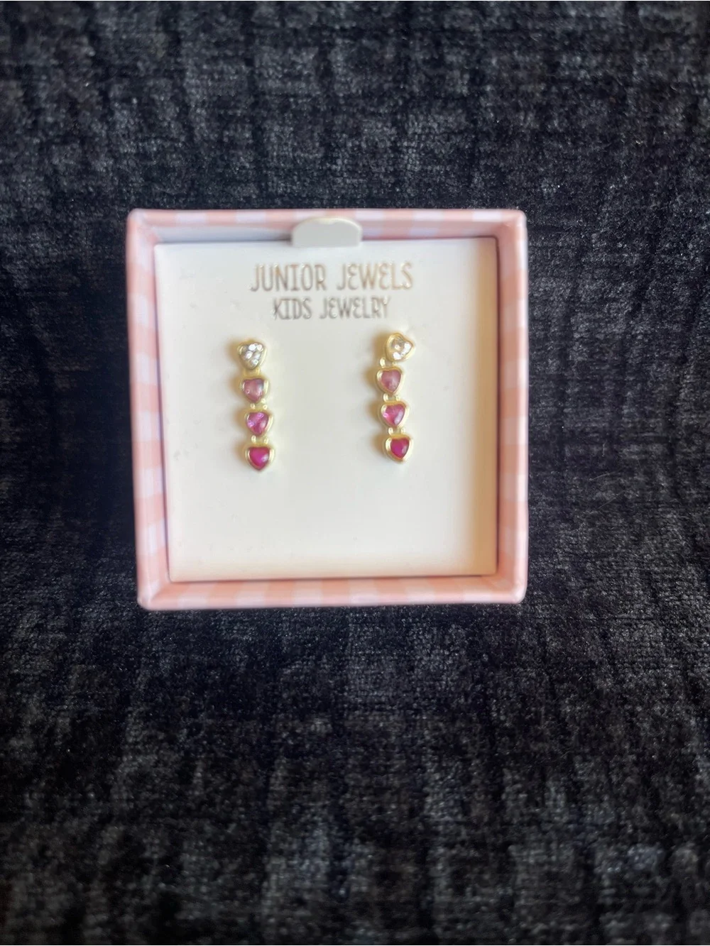 Gold-Tone Pink Heart Drop Earrings for Kids